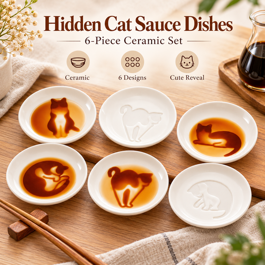 ✨6-Piece Hidden Cat Ceramic Sauce Dishes – Cute Embossed Dipping Bowl Set