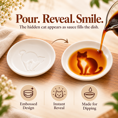 ✨6-Piece Hidden Cat Ceramic Sauce Dishes – Cute Embossed Dipping Bowl Set