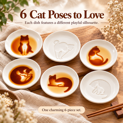 ✨6-Piece Hidden Cat Ceramic Sauce Dishes – Cute Embossed Dipping Bowl Set