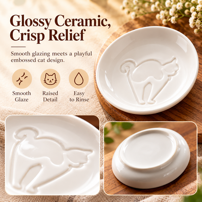 ✨6-Piece Hidden Cat Ceramic Sauce Dishes – Cute Embossed Dipping Bowl Set