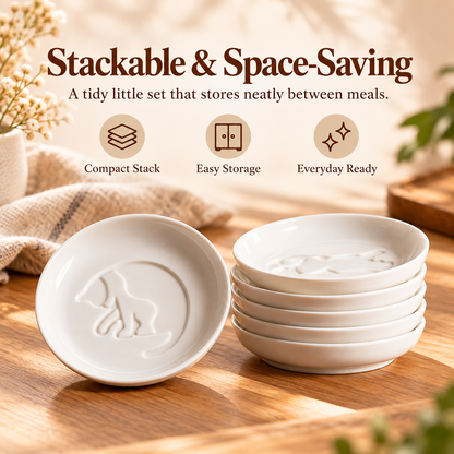 ✨6-Piece Hidden Cat Ceramic Sauce Dishes – Cute Embossed Dipping Bowl Set