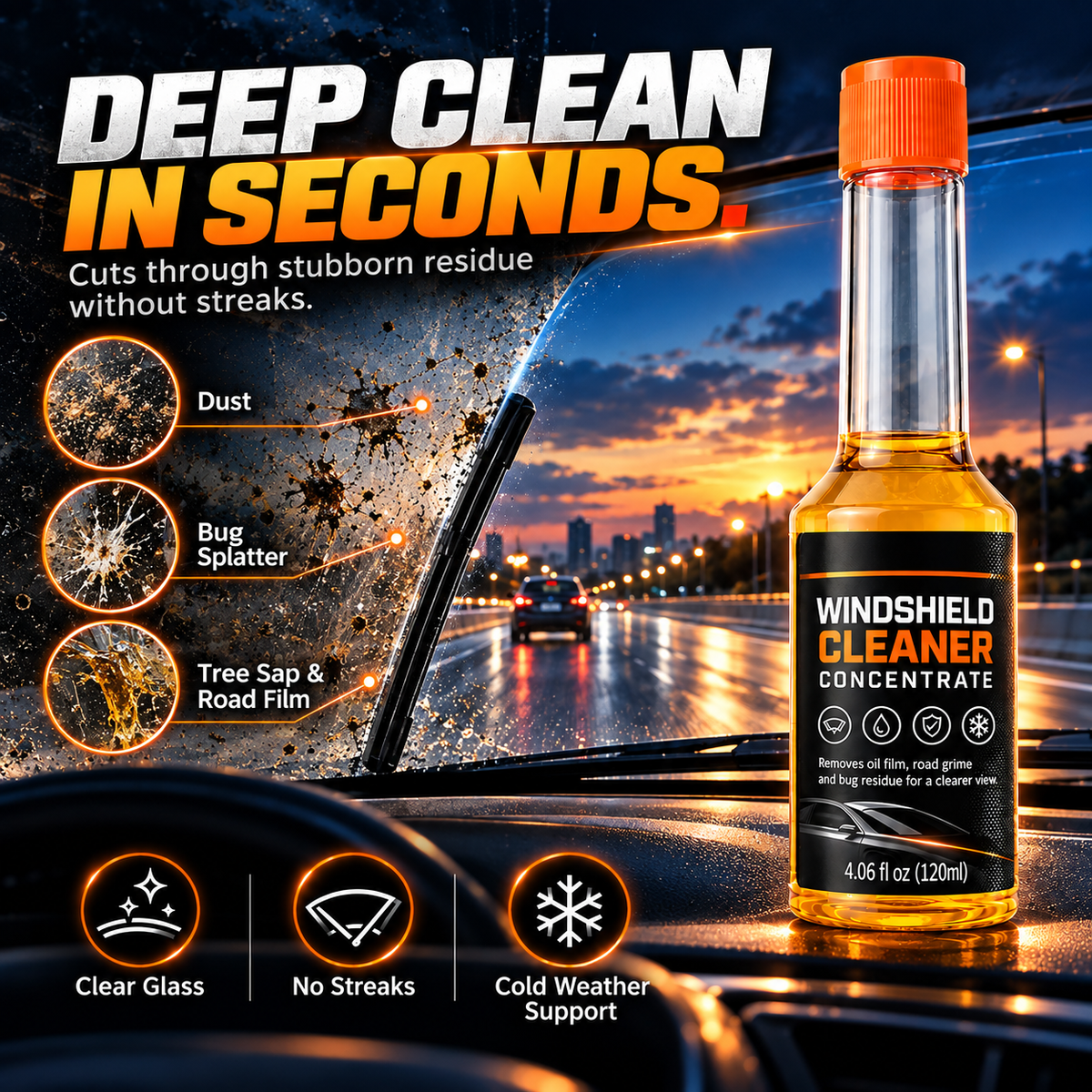 ✨2 Pcs Concentrated Windshield Washer Fluid – Oil Film & Bug Residue Cleaner, 120ml🌧️
