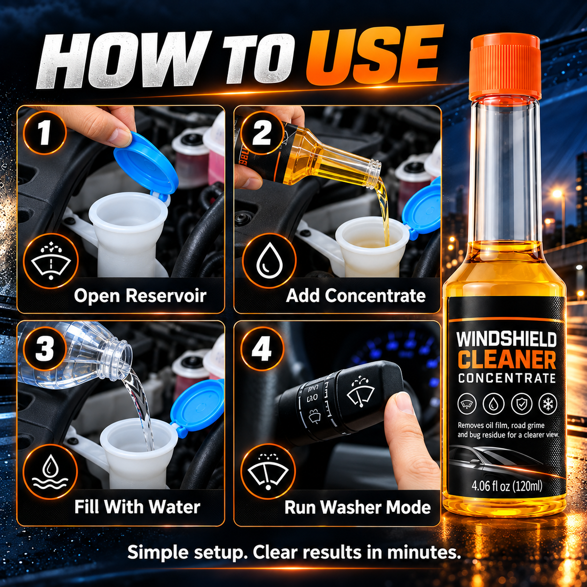 ✨2 Pcs Concentrated Windshield Washer Fluid – Oil Film & Bug Residue Cleaner, 120ml🌧️