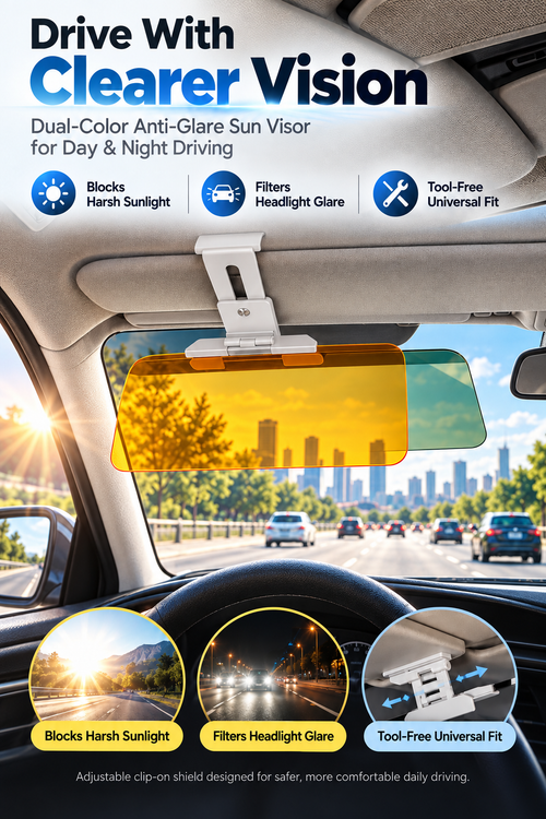 🔥Adjustable Car Anti-Glare Sun Visor • Day & Night Dual-Color Driving Shield