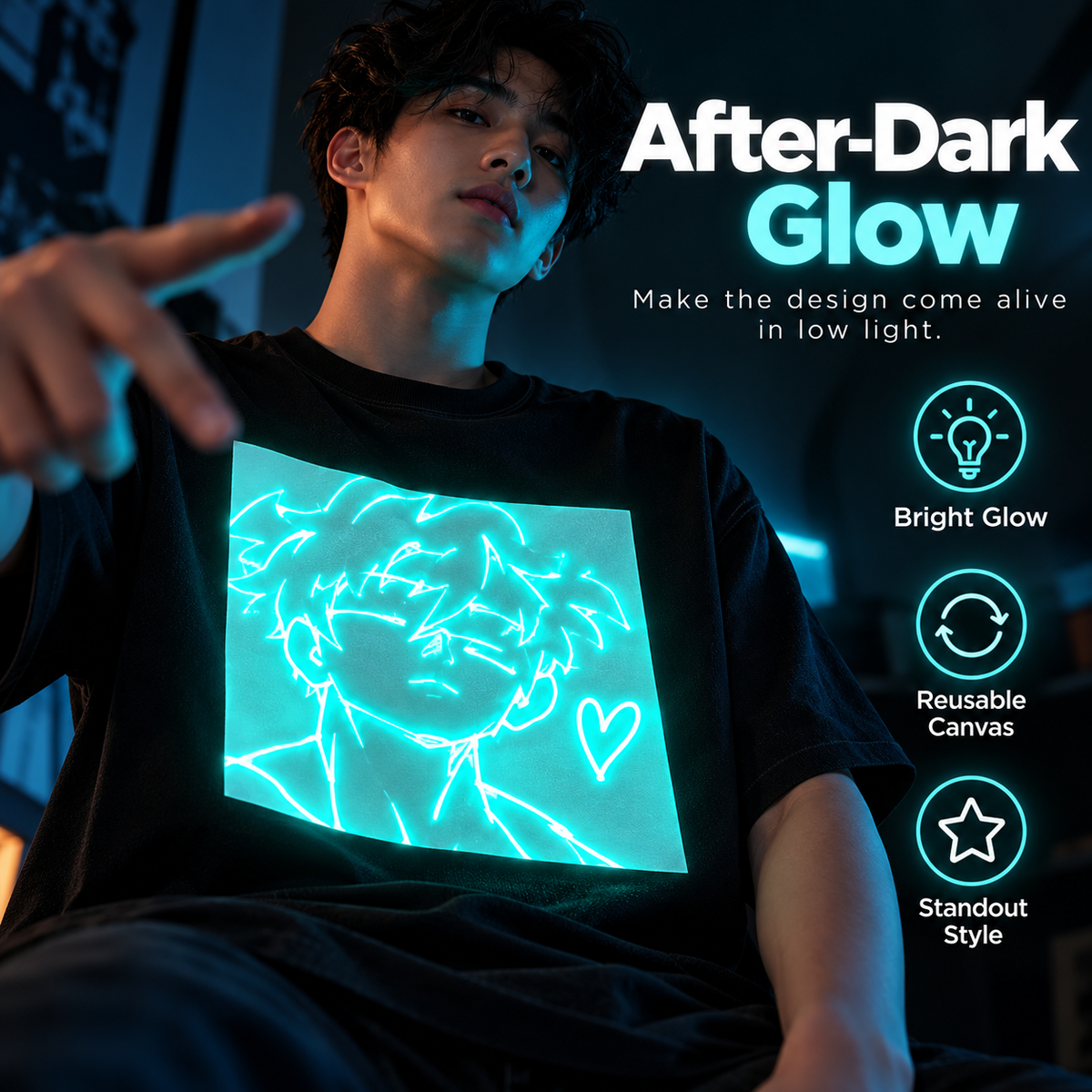 ✨Light Reactive Glow T-Shirt – Interactive Drawing Tee