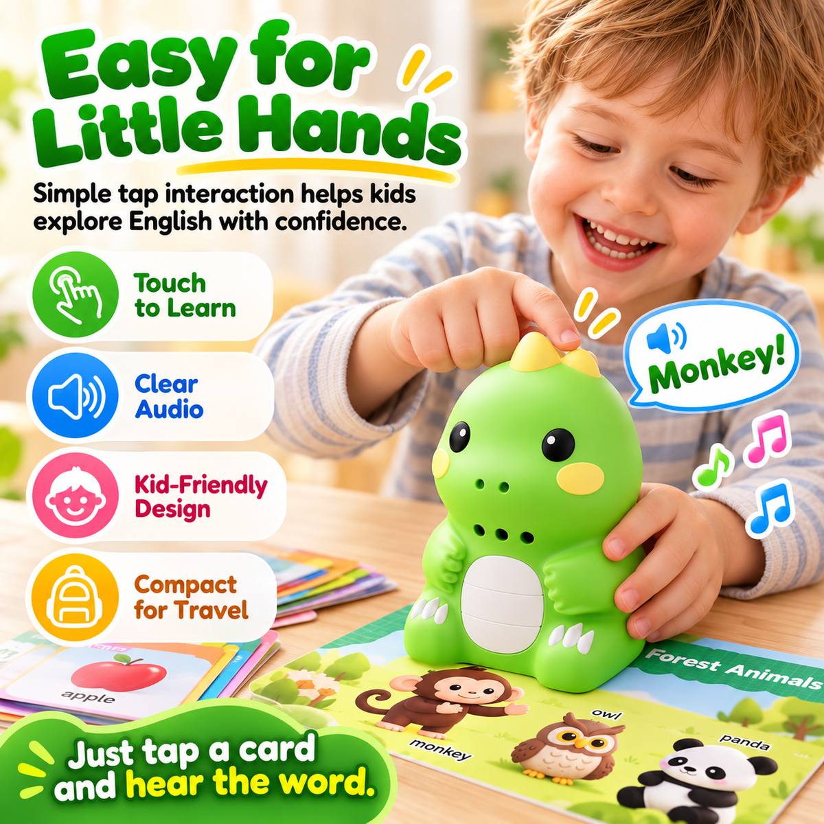 ✨Talking Dinosaur English Learning Toy for Toddlers – 600+ Words, Flashcards & Picture Stickers🦖
