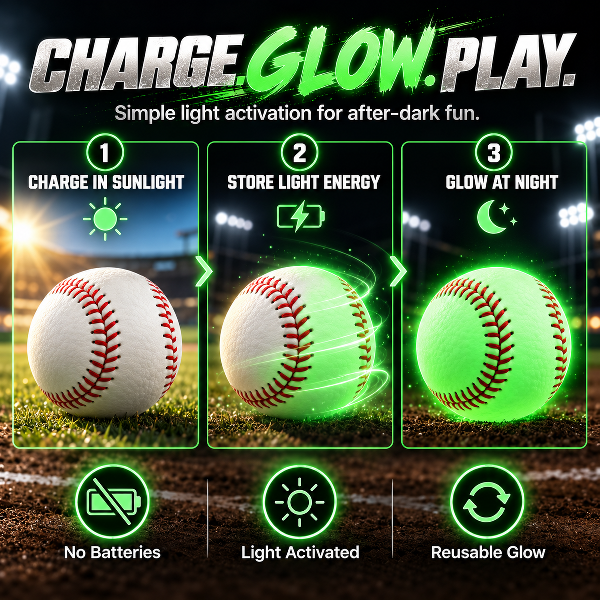 ✨Night Glow Baseball – Bright, Durable & Ready for After-Dark Play