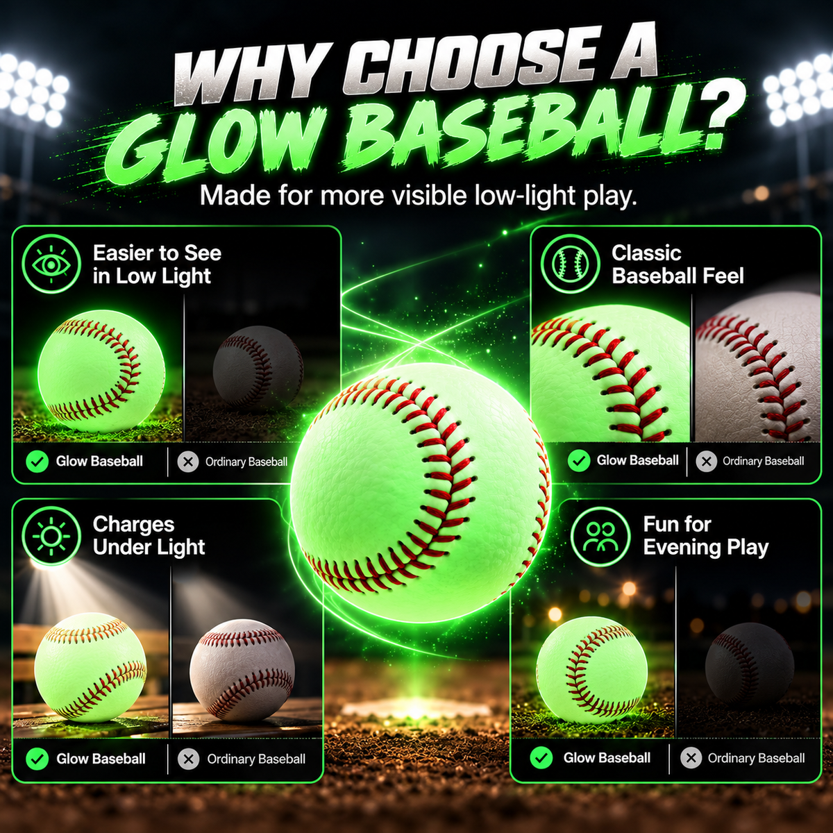 ✨Night Glow Baseball – Bright, Durable & Ready for After-Dark Play