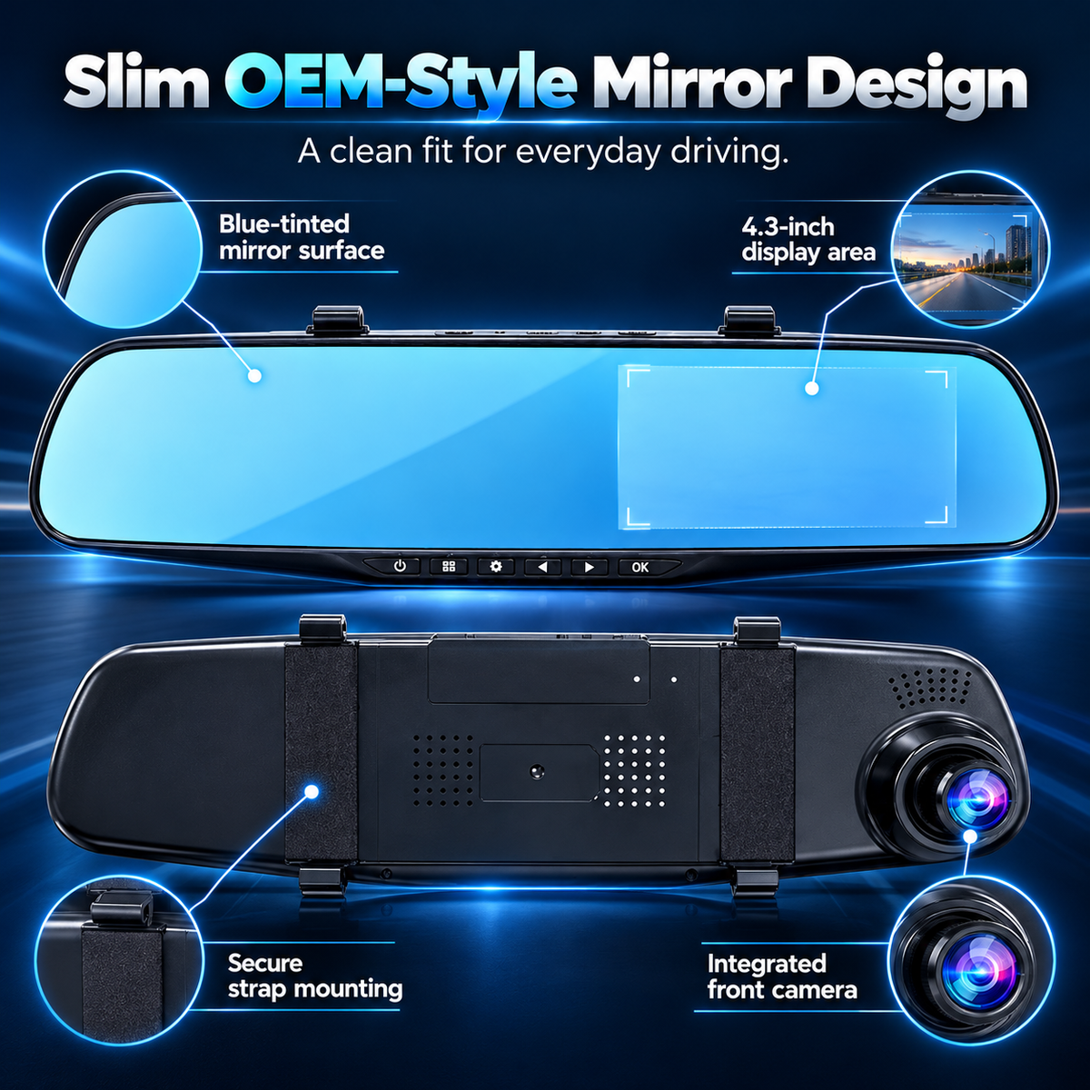 ✨Dual Camera Mirror Dash Cam – Record Front, Rear & Reverse🎥
