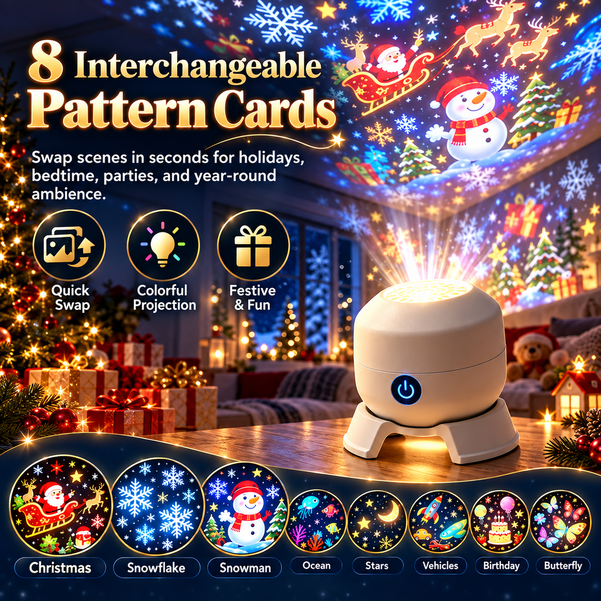 ✨Christmas Rotating Projector Light – 8 Festive Scenes🎄
