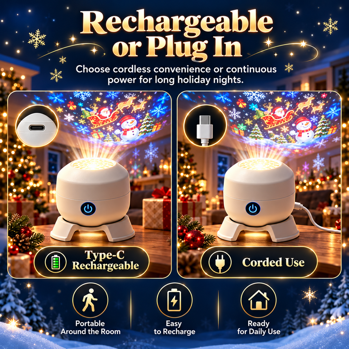 ✨Christmas Rotating Projector Light – 8 Festive Scenes🎄