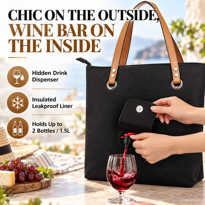 🔥Wine Tote Bag, Leakproof Insulated Purse Carrier with Hidden Spout Compartments