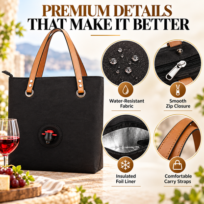 🔥Wine Tote Bag, Leakproof Insulated Purse Carrier with Hidden Spout Compartments