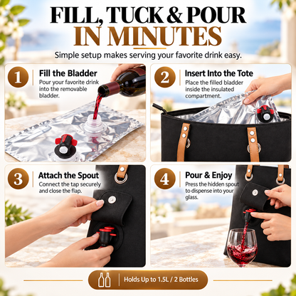 🔥Wine Tote Bag, Leakproof Insulated Purse Carrier with Hidden Spout Compartments
