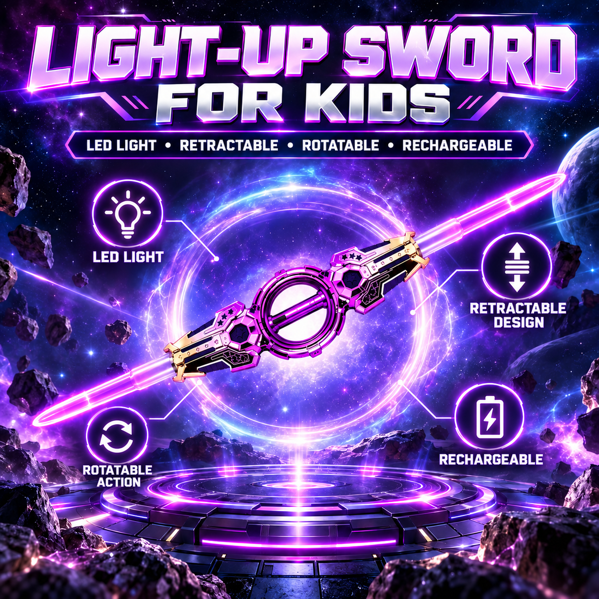 🔥Retractable LED Toy Light Sword Saber Katana