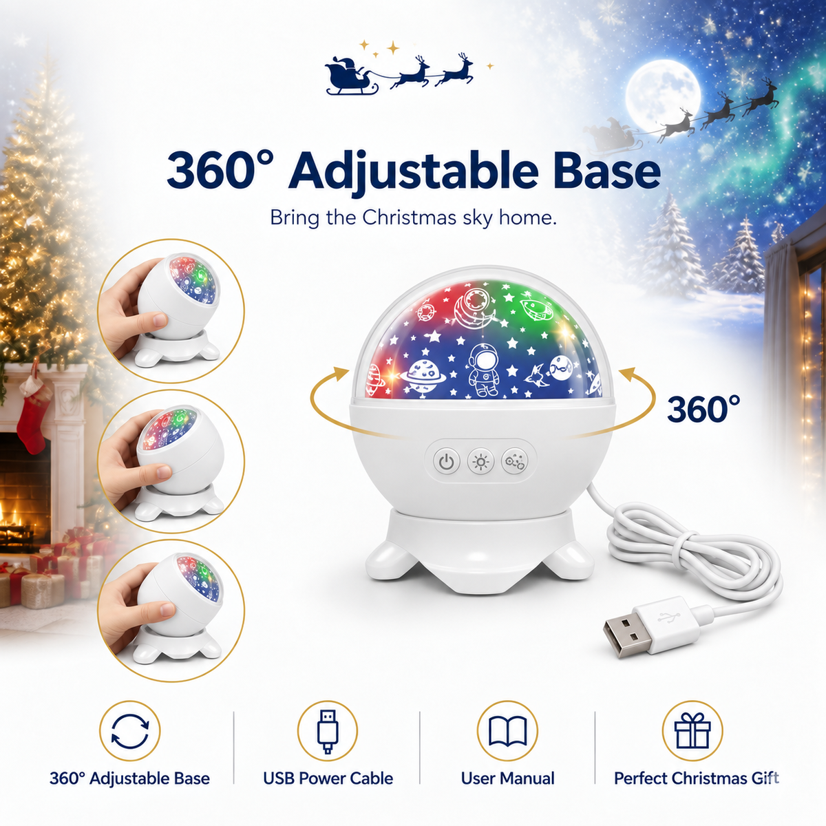 ❤️Christmas Sky Projector – 360° Snow & Santa Light Show