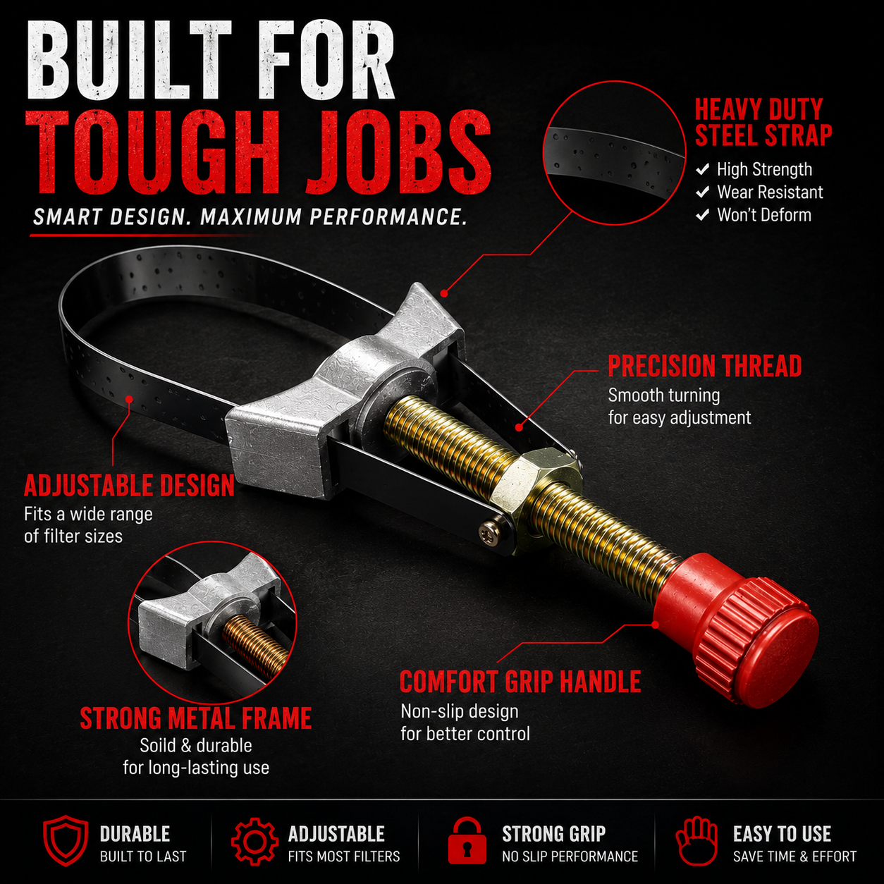 ✨NEW Auto Car Diameter Adjustable Oil Filter Removal Strap Wrench Tool,Car Oil Filter Wrench.