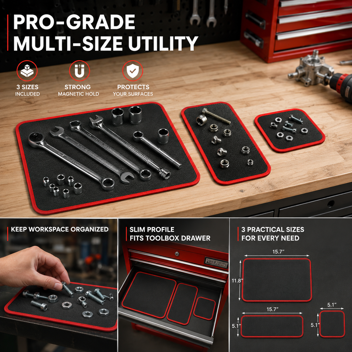🔥Double-sided Flexible Magnetic Tool Mat & Tray Holder 🛠️🧲