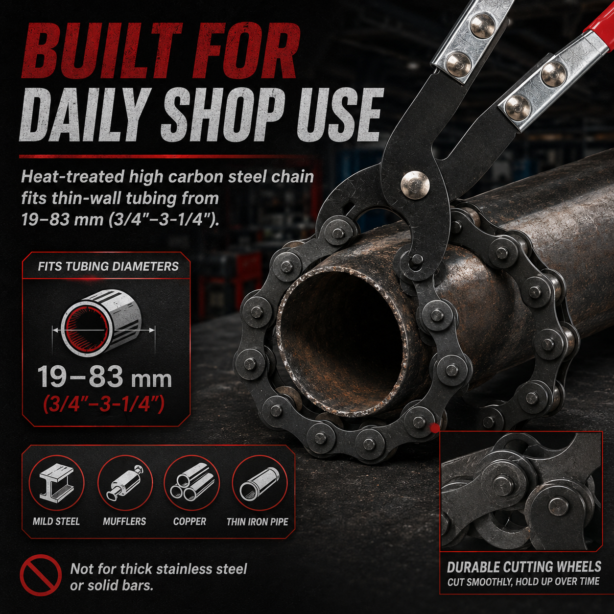 ✨Exhaust Cutter, Cuts 3/4" to 3-1/4" Pipe, Durable Chain Cutter Tool⚡