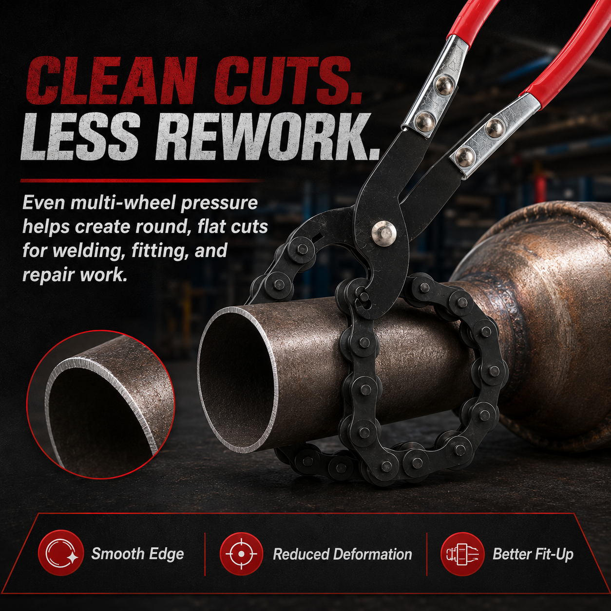 ✨Exhaust Cutter, Cuts 3/4" to 3-1/4" Pipe, Durable Chain Cutter Tool⚡