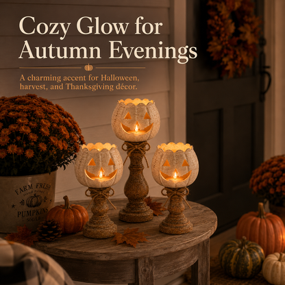 ✨Rustic White Pumpkin Tealight Candle Holder Set of 3