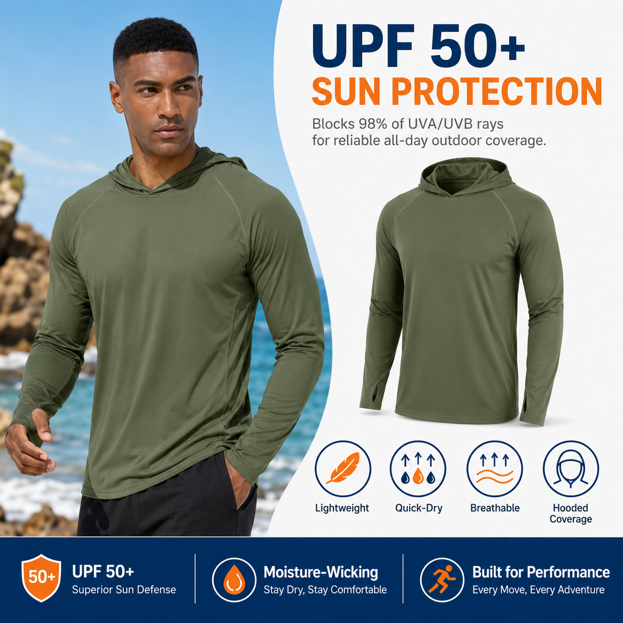 🔥Men's UPF 50+ Sun Shirt, UV Protection Hoodie --BUY 2 FREE SHIPPING