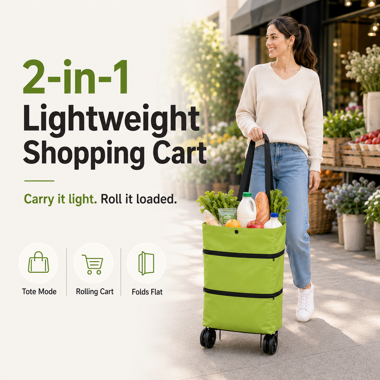 ✨LAST DAY 50% OFF-2 in 1 Lightweight Collapsible Shopping Cart
