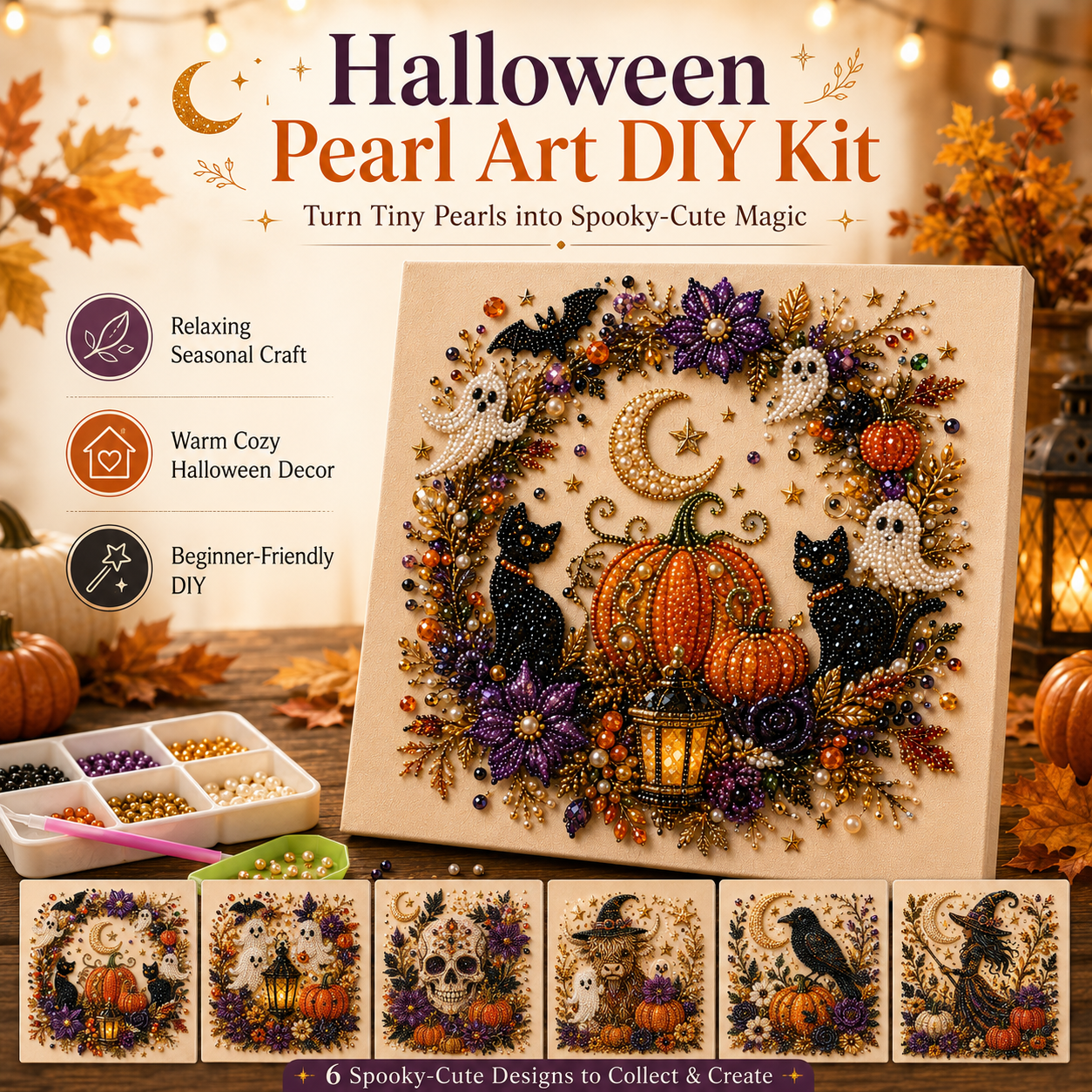 🔥👻 Halloween Pearl Art DIY Kit – Turn Tiny Pearls into Spooky-Cute Magic