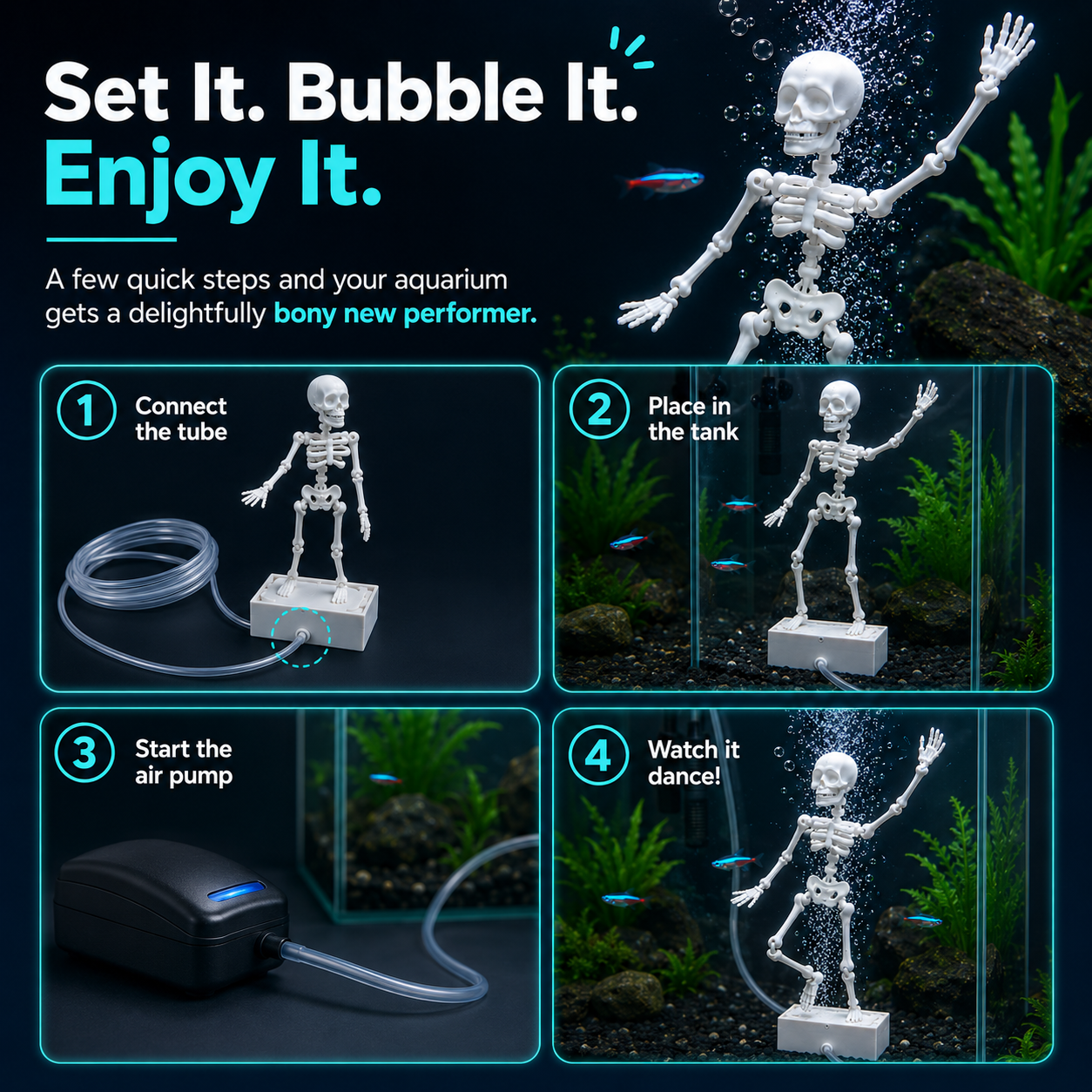 ✨Dancing Skeleton Bubble Aquarium Ornament