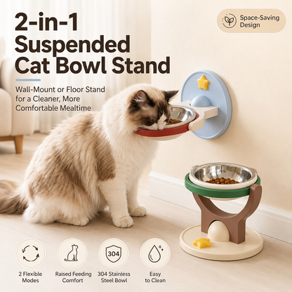 🔥2-in-1 Wall Mounted & Elevated Cat Bowl