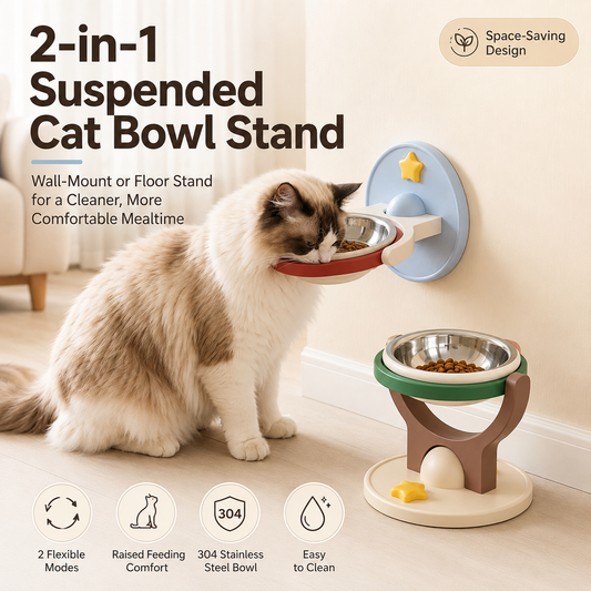🔥2-in-1 Wall Mounted & Elevated Cat Bowl