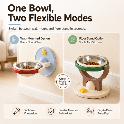 🔥2-in-1 Wall Mounted & Elevated Cat Bowl