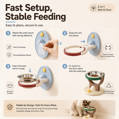 🔥2-in-1 Wall Mounted & Elevated Cat Bowl