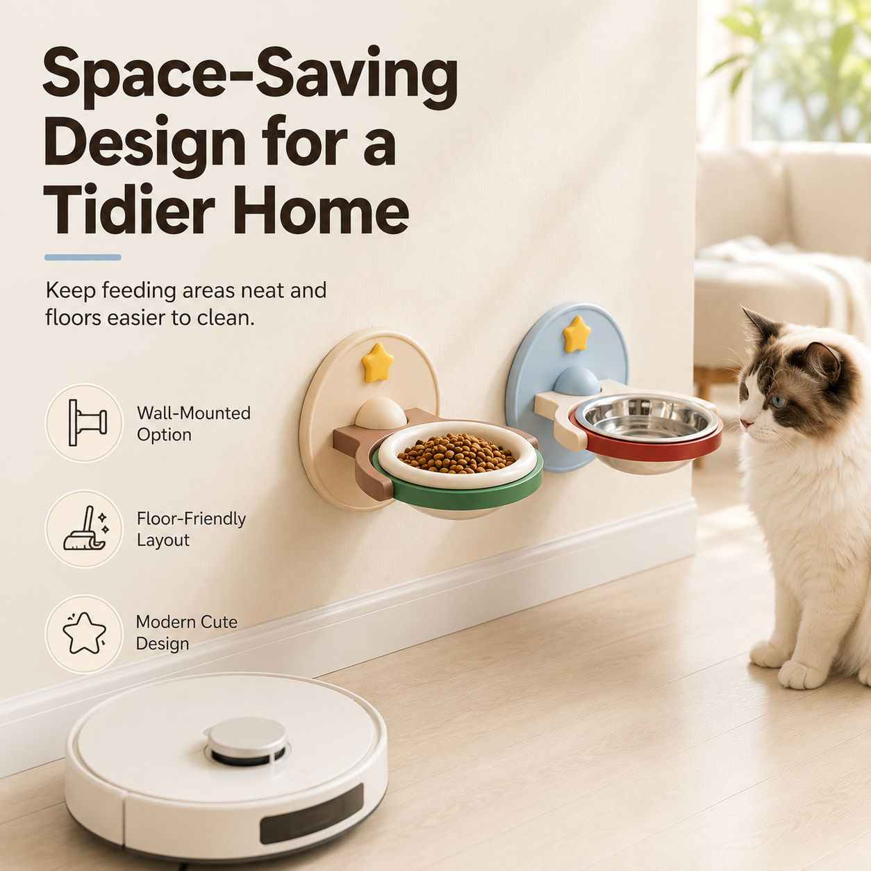 🔥2-in-1 Wall Mounted & Elevated Cat Bowl