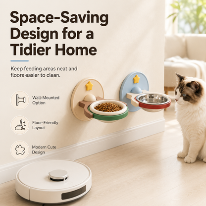 🔥2-in-1 Wall Mounted & Elevated Cat Bowl