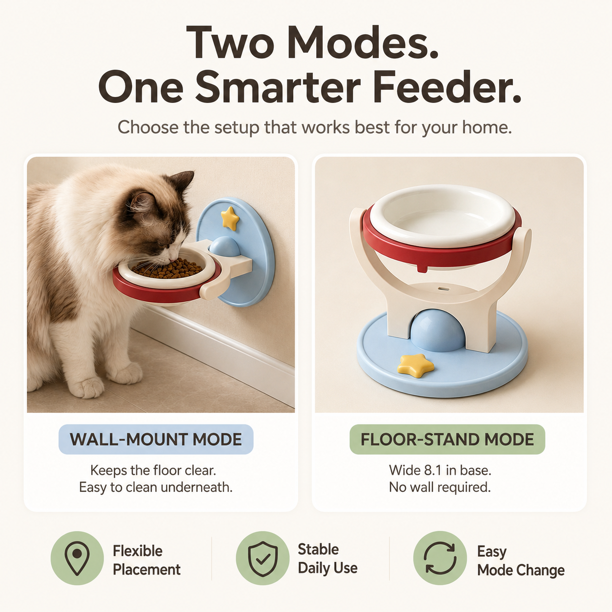 ✨2-in-1 wall-mounted/elevated cat bowl