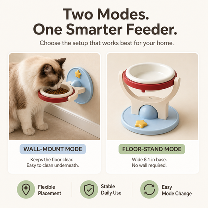 ✨2-in-1 wall-mounted/elevated cat bowl