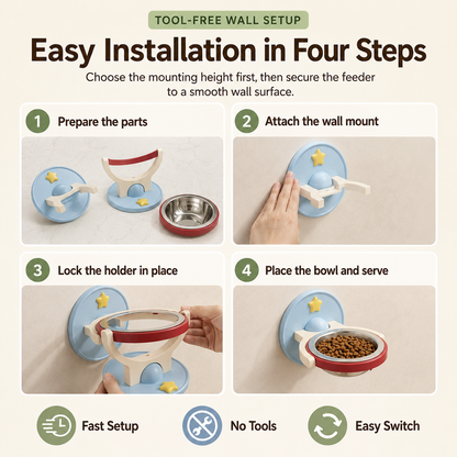✨2-in-1 wall-mounted/elevated cat bowl