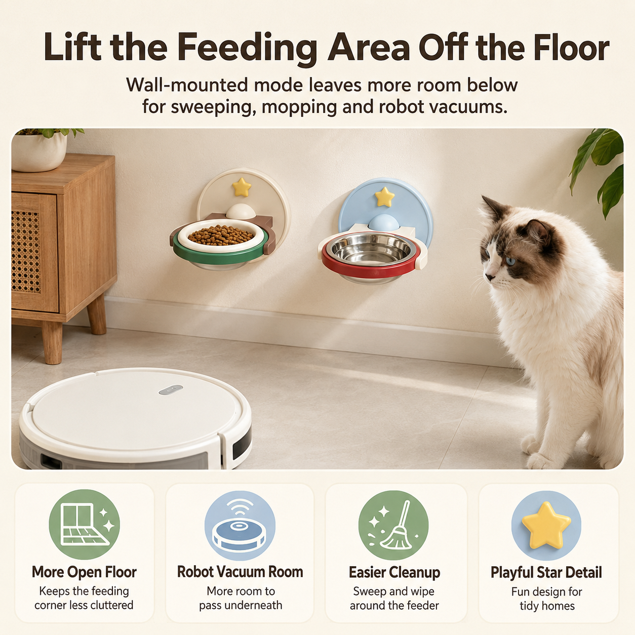 ✨2-in-1 wall-mounted/elevated cat bowl