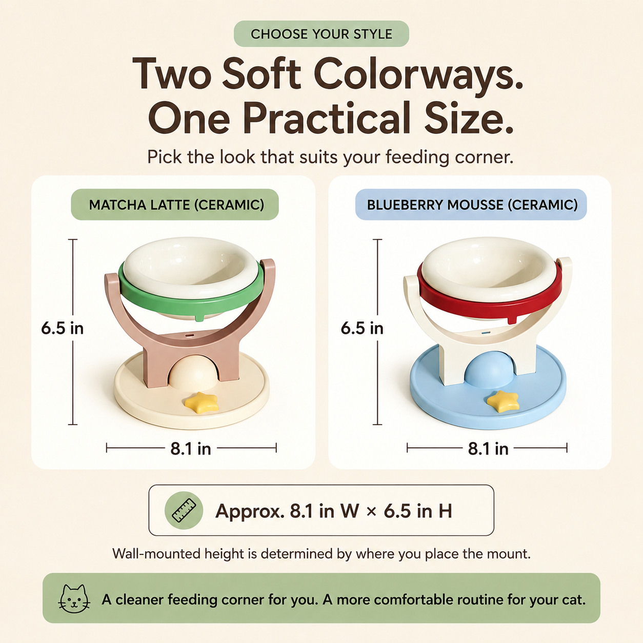 ✨2-in-1 wall-mounted/elevated cat bowl