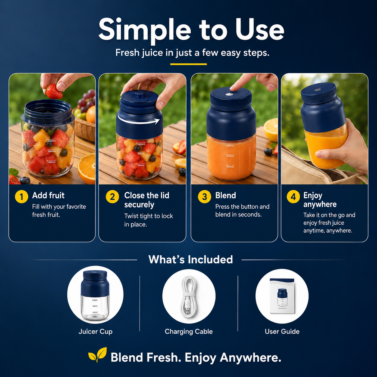 ✨Portable Electric Juicer Cup Blend Fresh. Drink Anywhere.