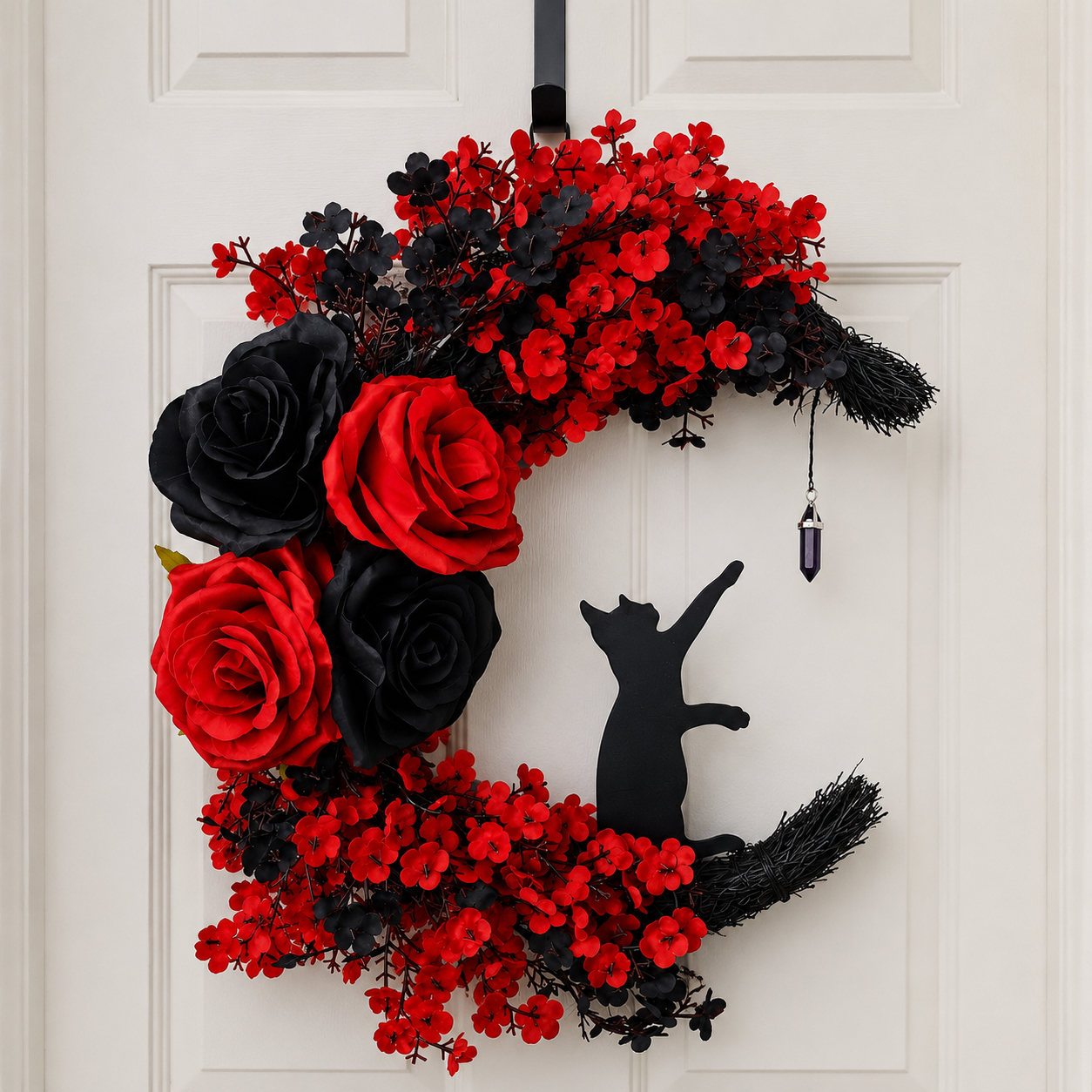 ✨Last Day 50% OFF - Handmade Halloween Cat Wreath🐈‍⬛🌙