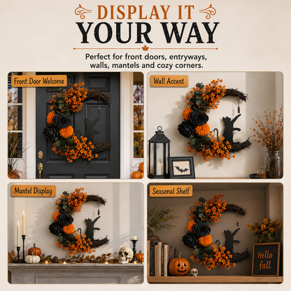 ✨Last Day 50% OFF - Handmade Halloween Cat Wreath🐈‍⬛🌙