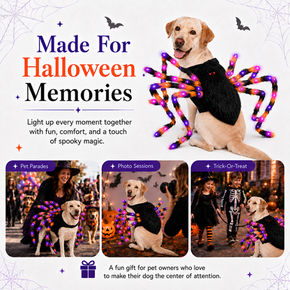 🔥Halloween Spider Dog Costume with 64 Led | Adjustable Self-Adhesive Straps, 8 Lighting Modes