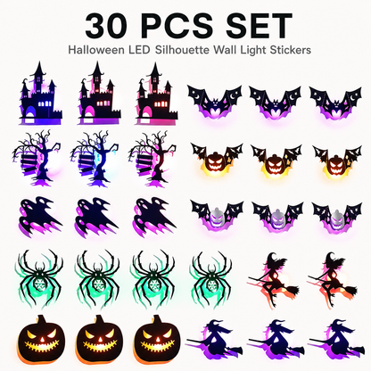 🔥30 PCS Halloween LED Silhouette Wall Light Stickers