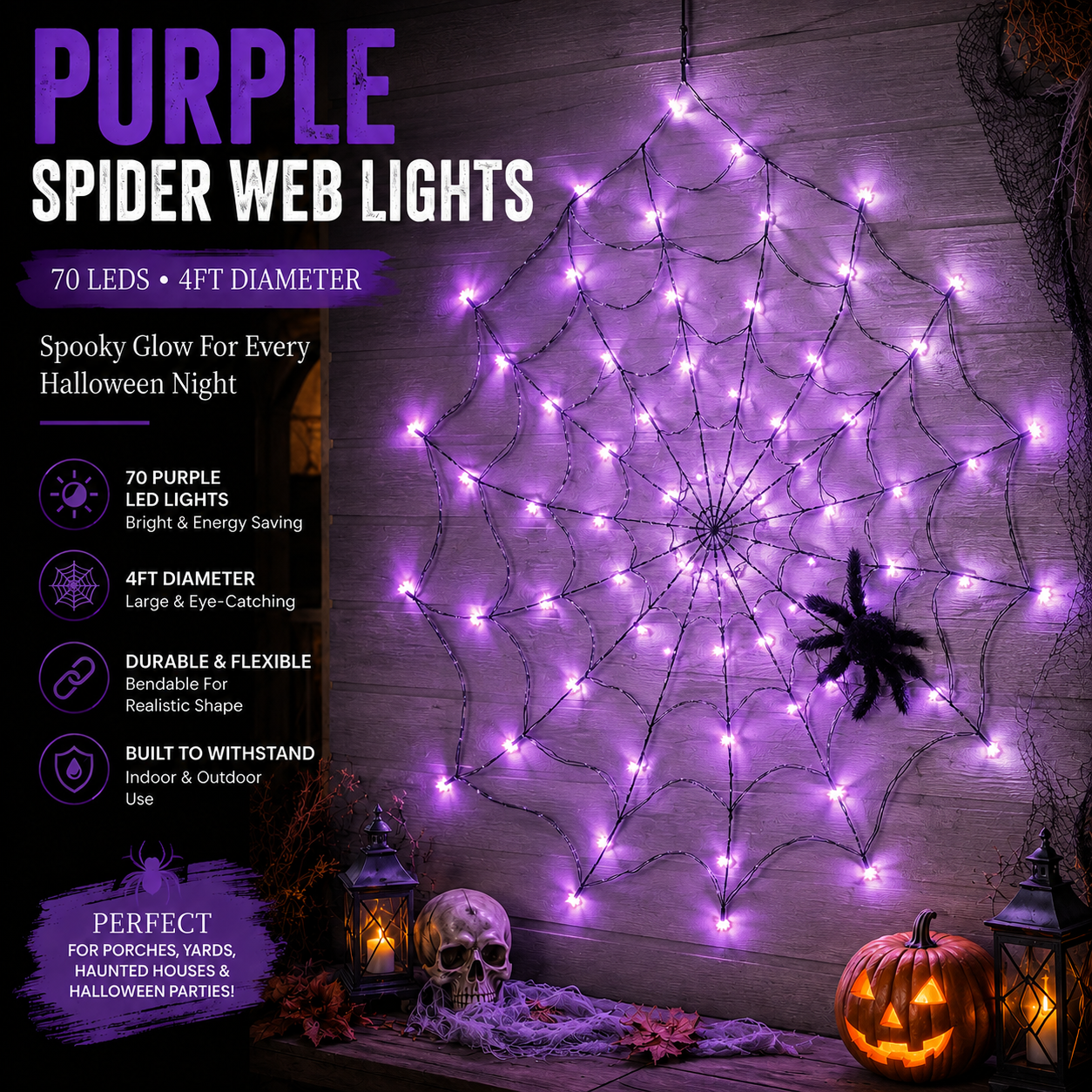 🔥🎃 Halloween LED Giant Spider Web Light