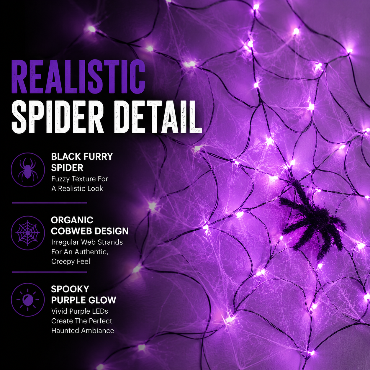 🔥🎃 Halloween LED Giant Spider Web Light