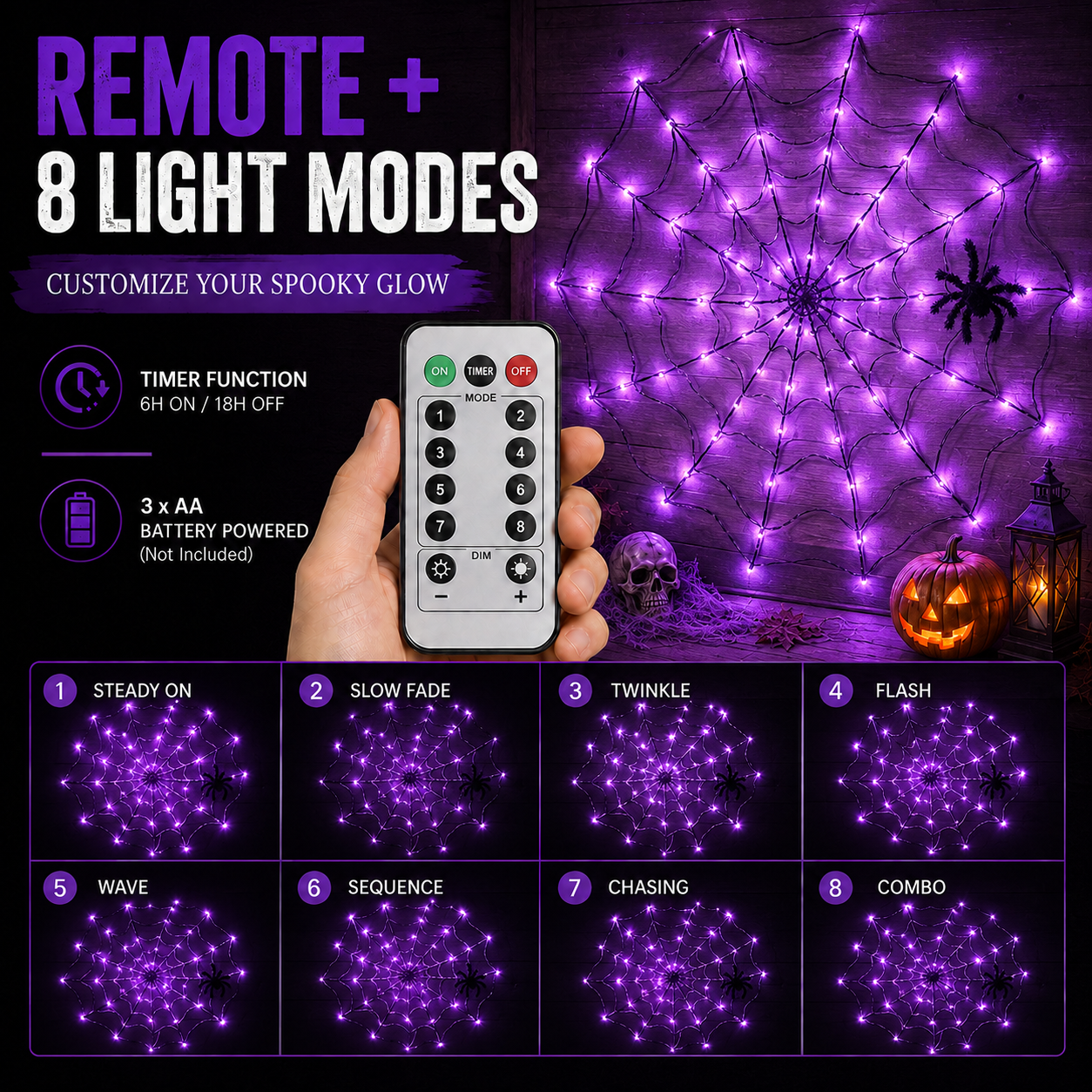 🔥🎃 Halloween LED Giant Spider Web Light