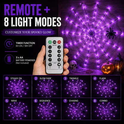 🔥🎃 Halloween LED Giant Spider Web Light