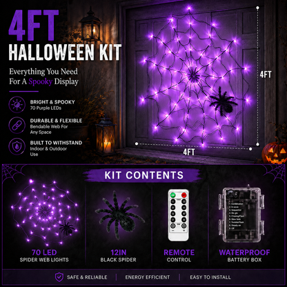 🔥🎃 Halloween LED Giant Spider Web Light